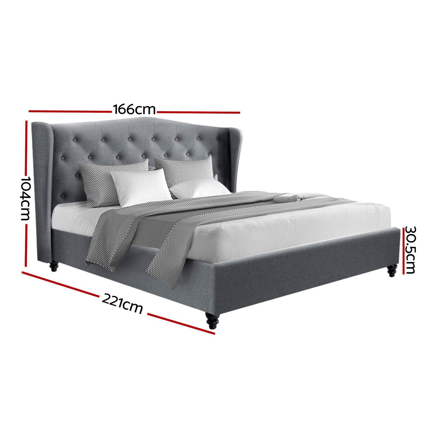 Artiss Bed Frame Queen Size Grey PIER - Furniture > Bedroom > Beds & Bed Frames