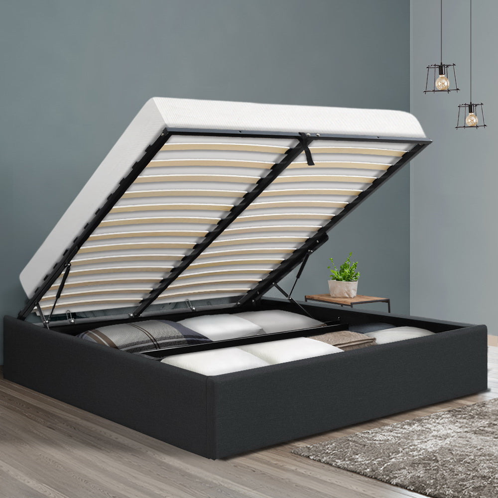 Artiss Bed Frame Double Size Gas Lift Base Charcoal TOKI - Furniture > Bedroom > Beds & Bed Frames