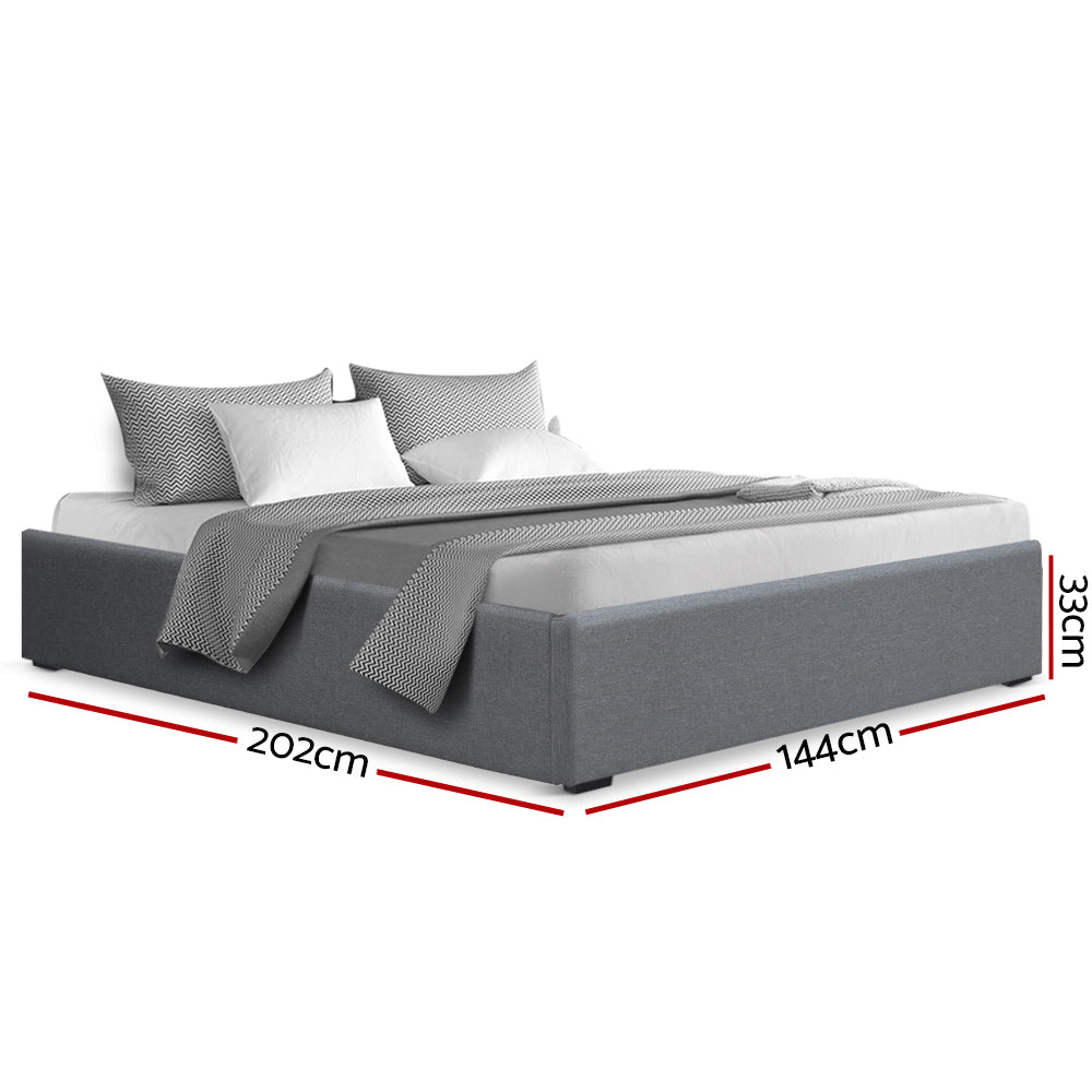 Artiss Bed Frame Double Size Gas Lift Base Grey TOKI - Furniture > Bedroom > Beds & Bed Frames