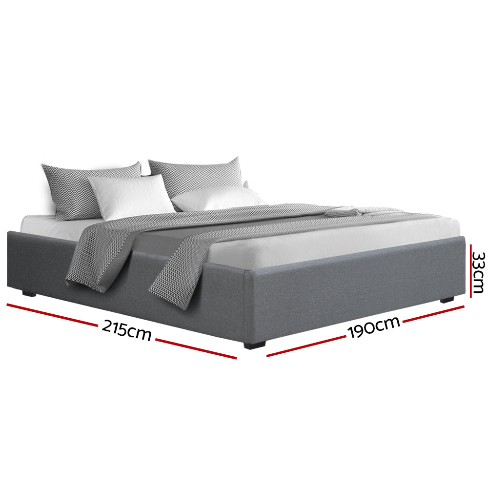 Artiss Bed Frame King Size Gas Lift Base Grey TOKI - Furniture > Bedroom > Beds & Bed Frames