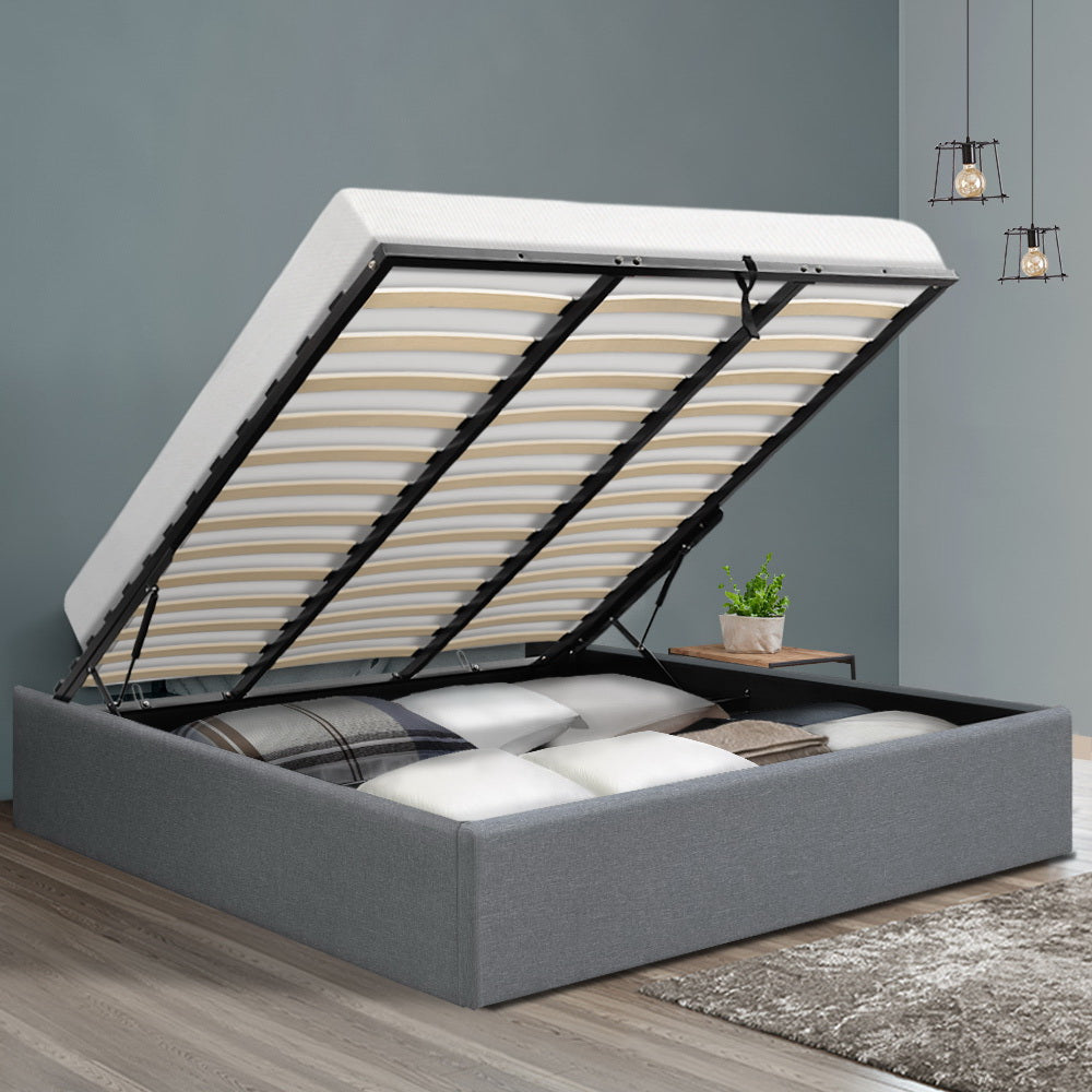 Artiss Bed Frame King Size Gas Lift Base Grey TOKI - Furniture > Bedroom > Beds & Bed Frames