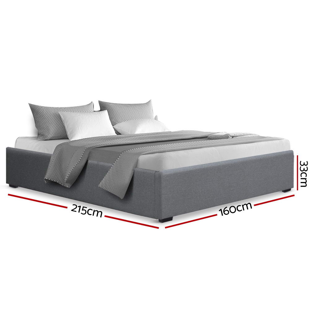 Artiss Bed Frame Queen Size Gas Lift Base Grey TOKI - Furniture > Bedroom > Beds & Bed Frames
