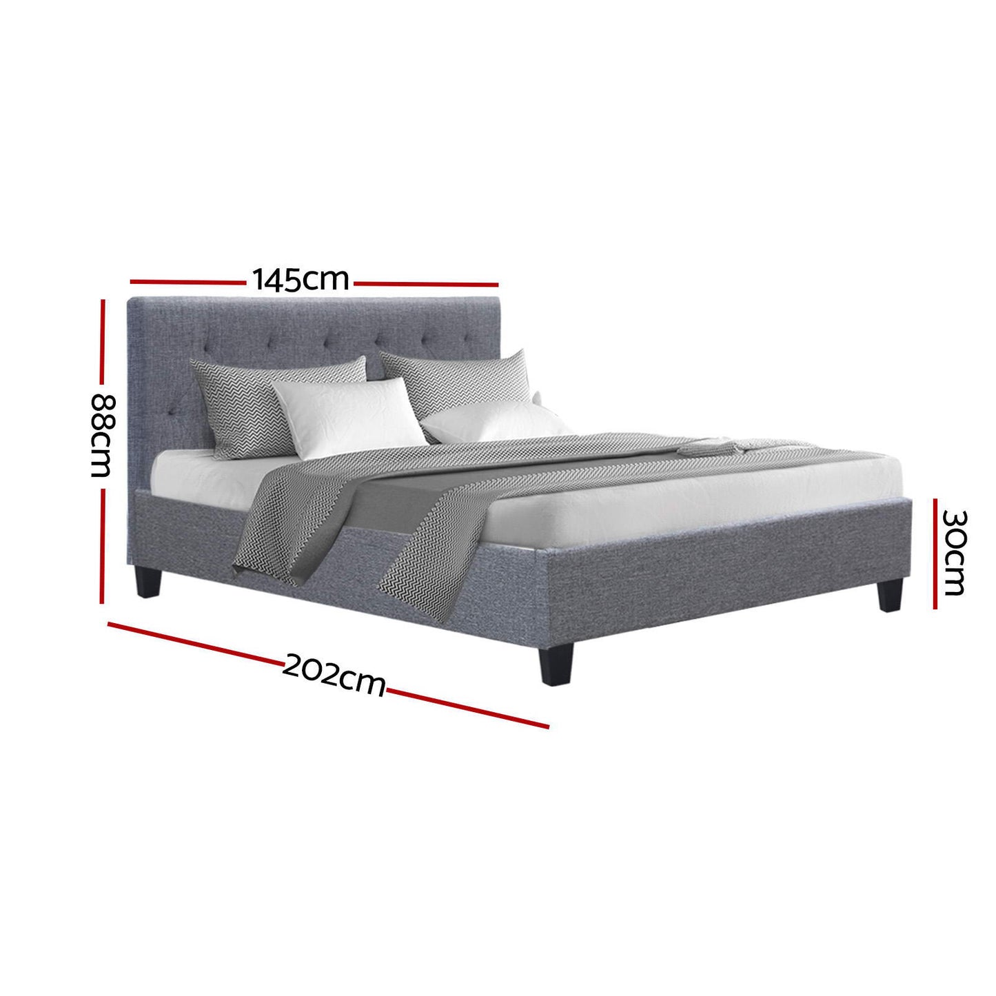 Artiss Bed Frame Double Size Grey VANKE - Furniture > Bedroom > Beds & Bed Frames