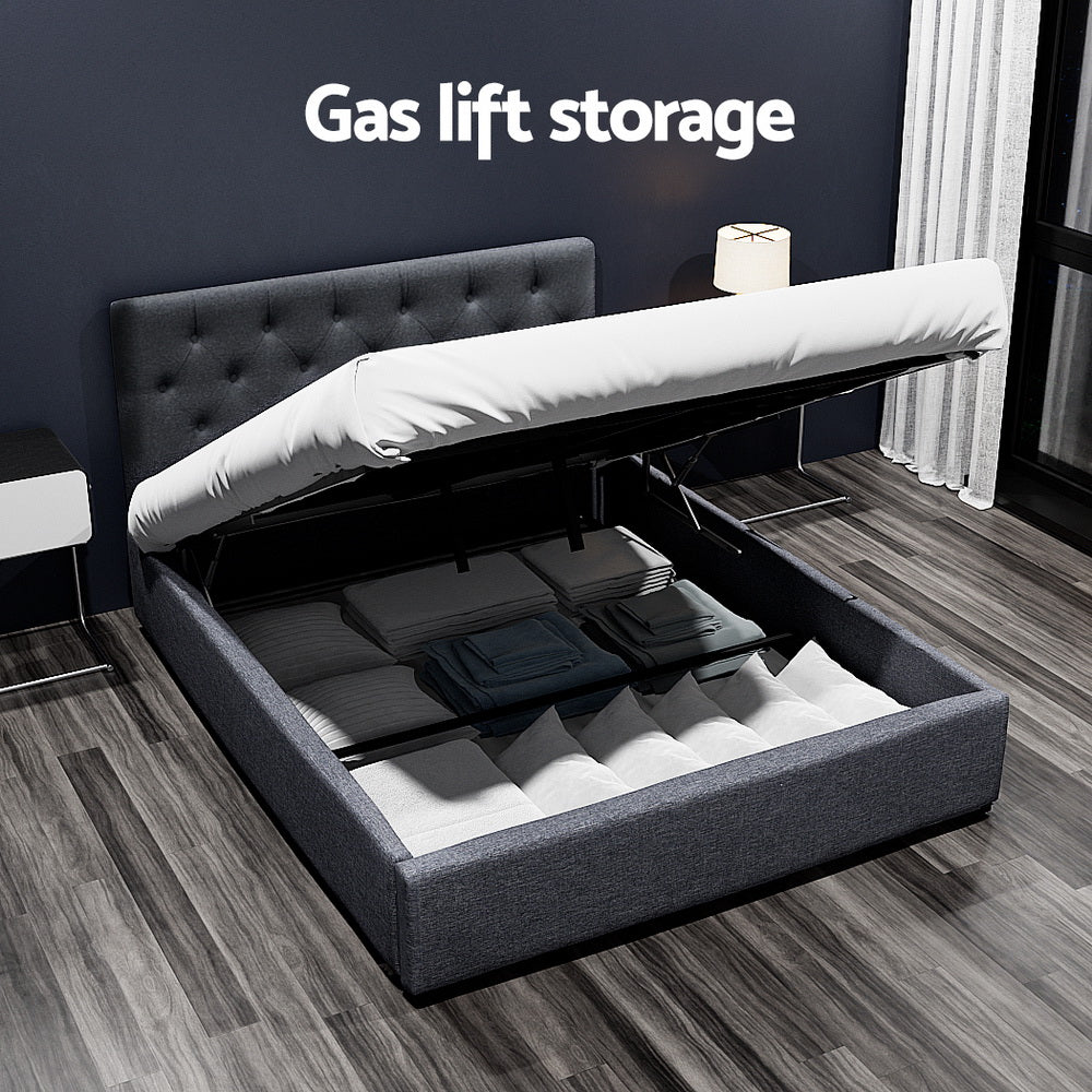 Artiss Bed Frame Double Size Gas Lift Charcoal VILA - Furniture > Bedroom > Beds & Bed Frames