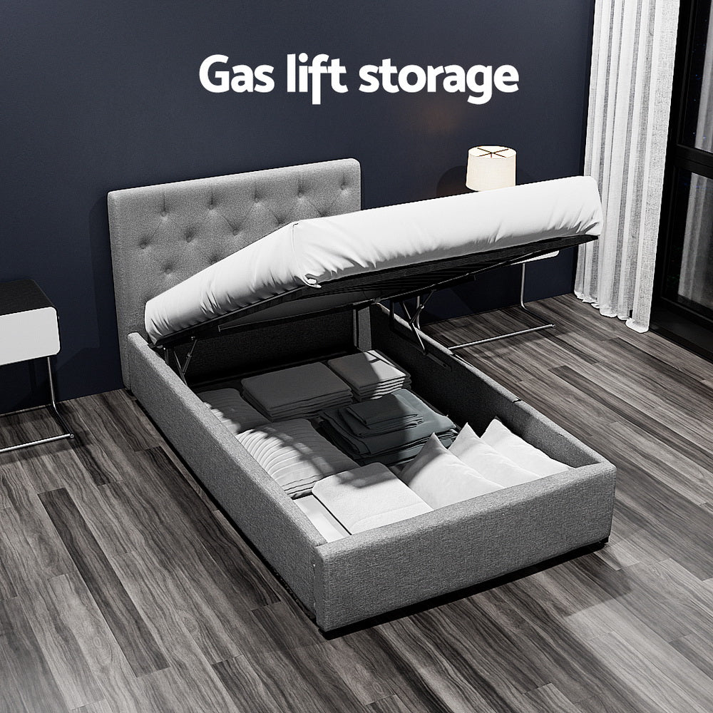 Artiss Bed Frame King Single Size Gas Lift Grey VILA - Furniture > Bedroom > Beds & Bed Frames