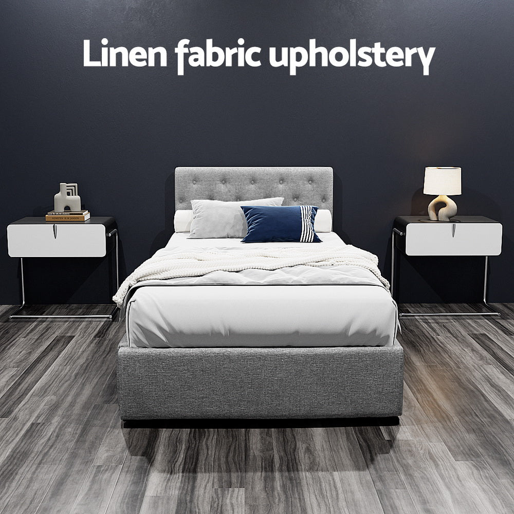 Artiss Bed Frame King Single Size Gas Lift Grey VILA - Furniture > Bedroom > Beds & Bed Frames