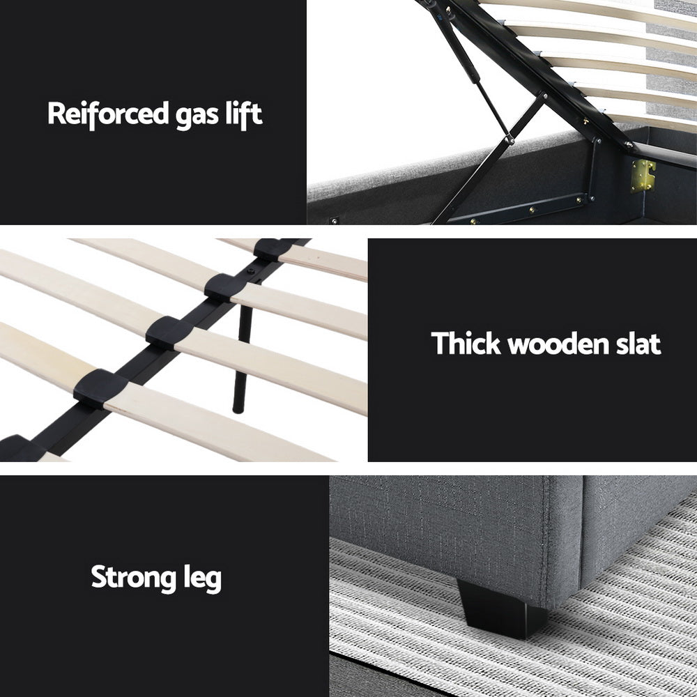 Artiss Bed Frame King Single Size Gas Lift Grey VILA - Furniture > Bedroom > Beds & Bed Frames