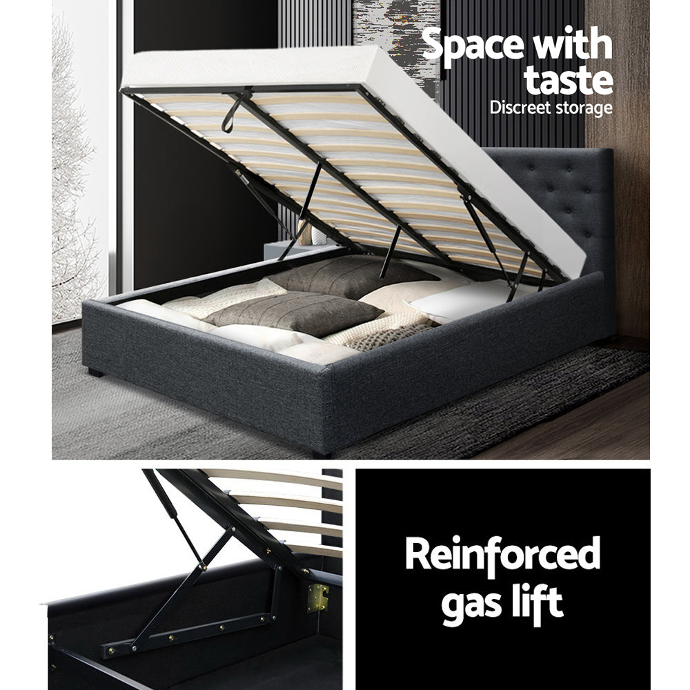 Artiss Bed Frame Queen Size Gas Lift Charcoal VILA - Furniture > Bedroom > Beds & Bed Frames