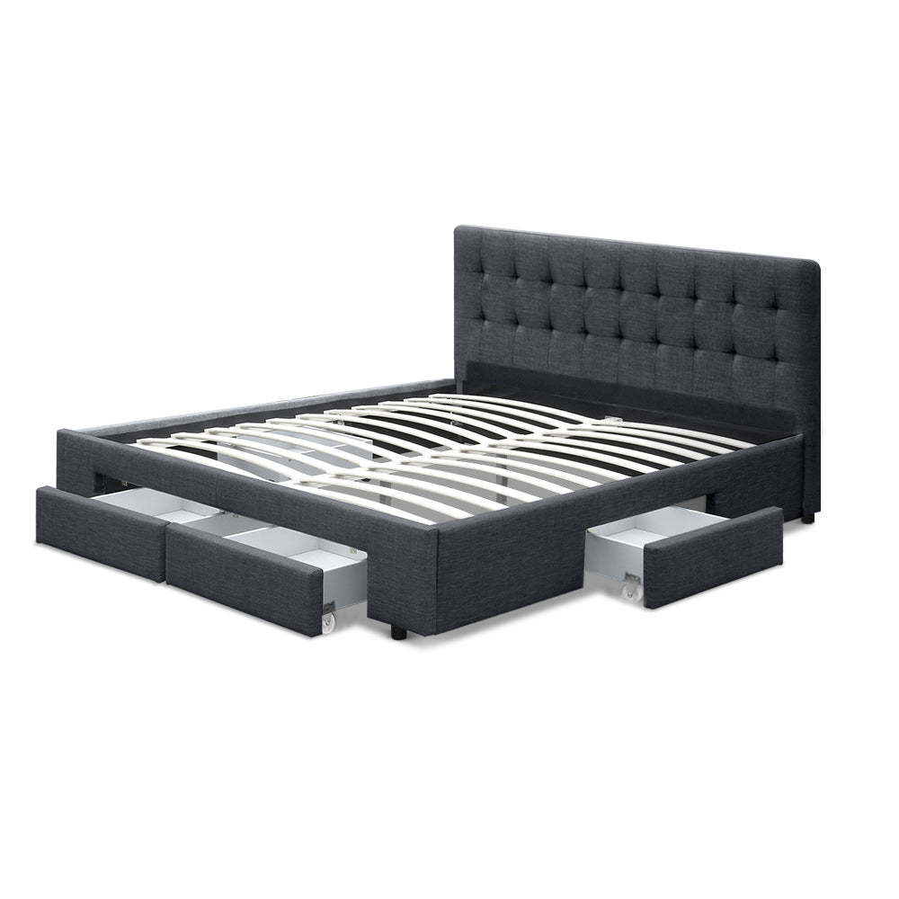 Artiss Bed Frame Double Size with 4 Drawers Grey AVIO - Furniture > Bedroom > Beds & Bed Frames