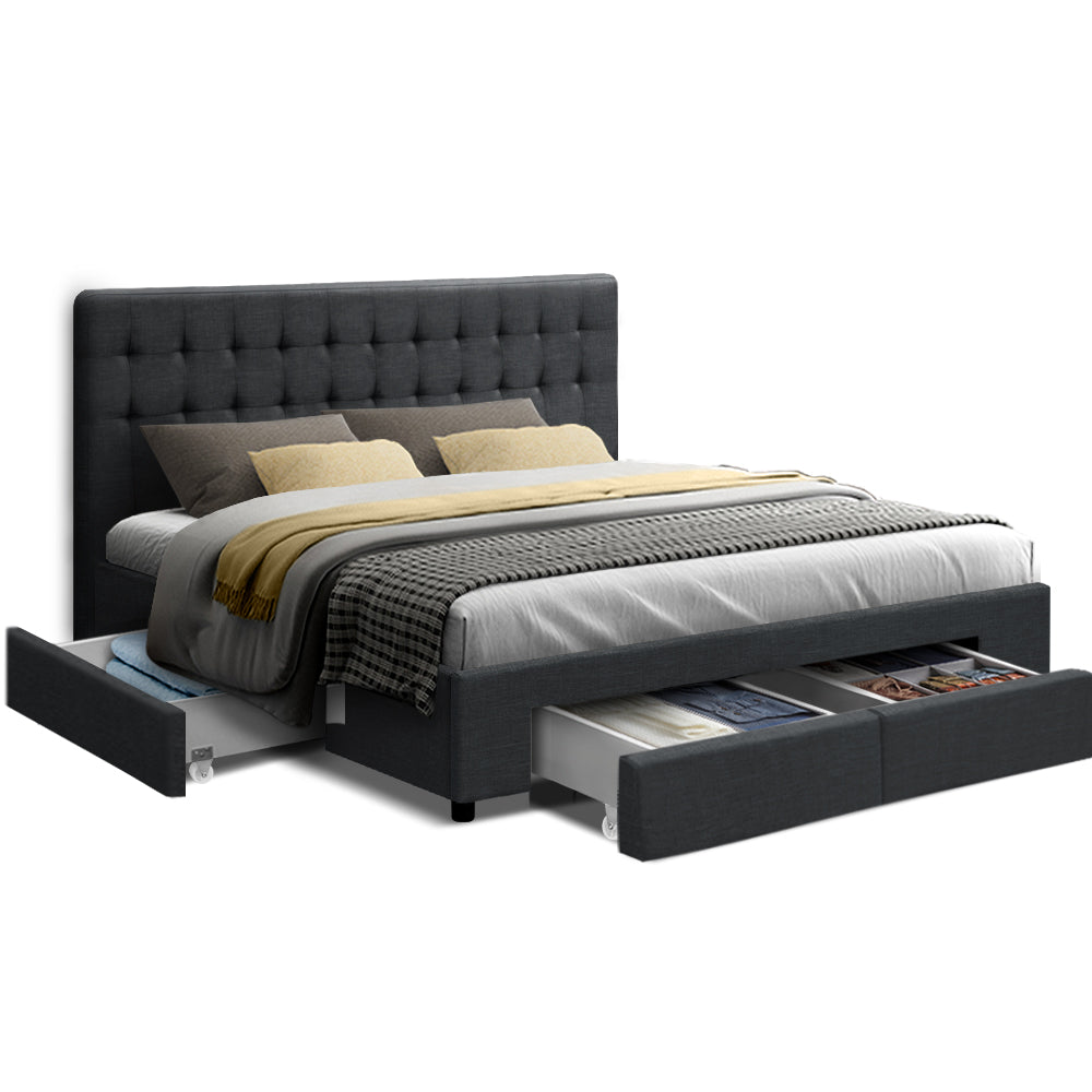 Artiss Bed Frame King Size with 4 Drawers Charcoal AVIO - Furniture > Bedroom > Beds & Bed Frames