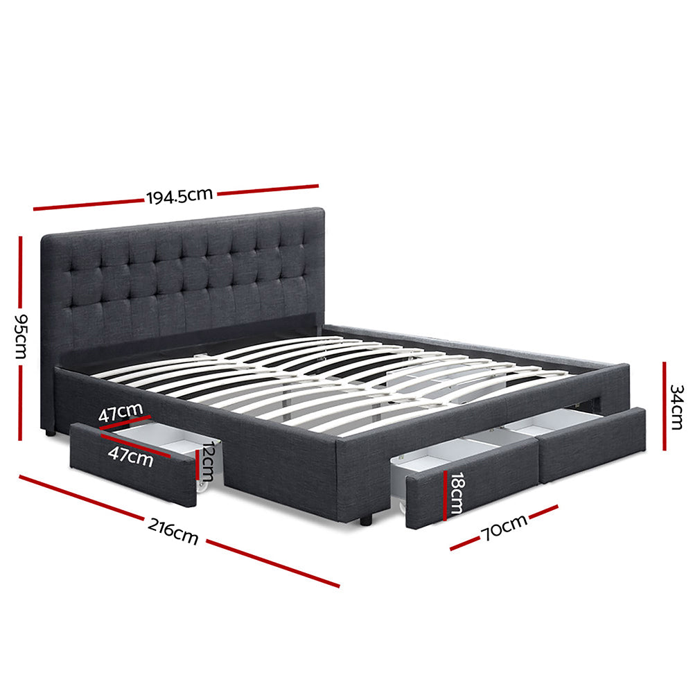 Artiss Bed Frame King Size with 4 Drawers Charcoal AVIO - Furniture > Bedroom > Beds & Bed Frames