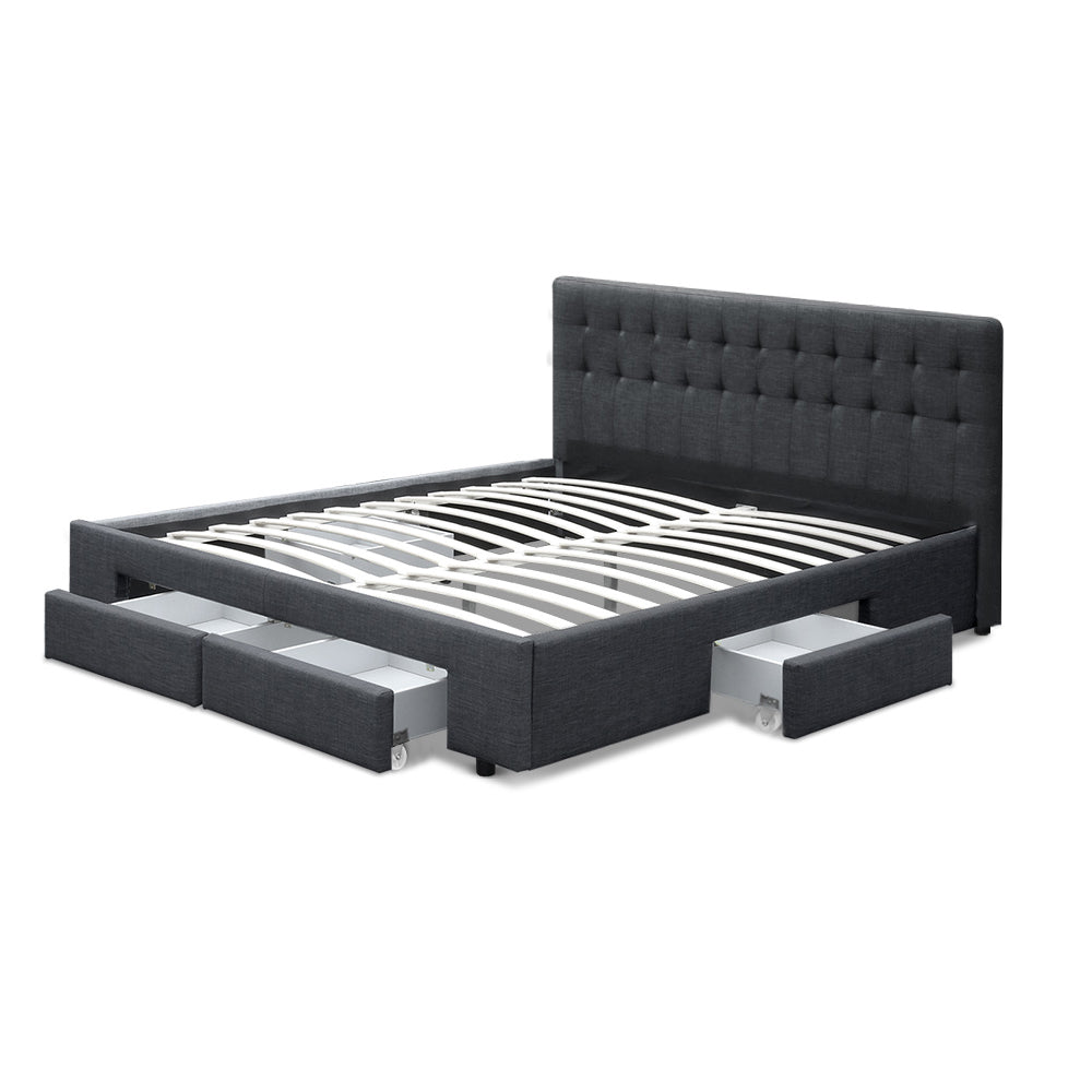 Artiss Bed Frame King Size with 4 Drawers Charcoal AVIO - Furniture > Bedroom > Beds & Bed Frames