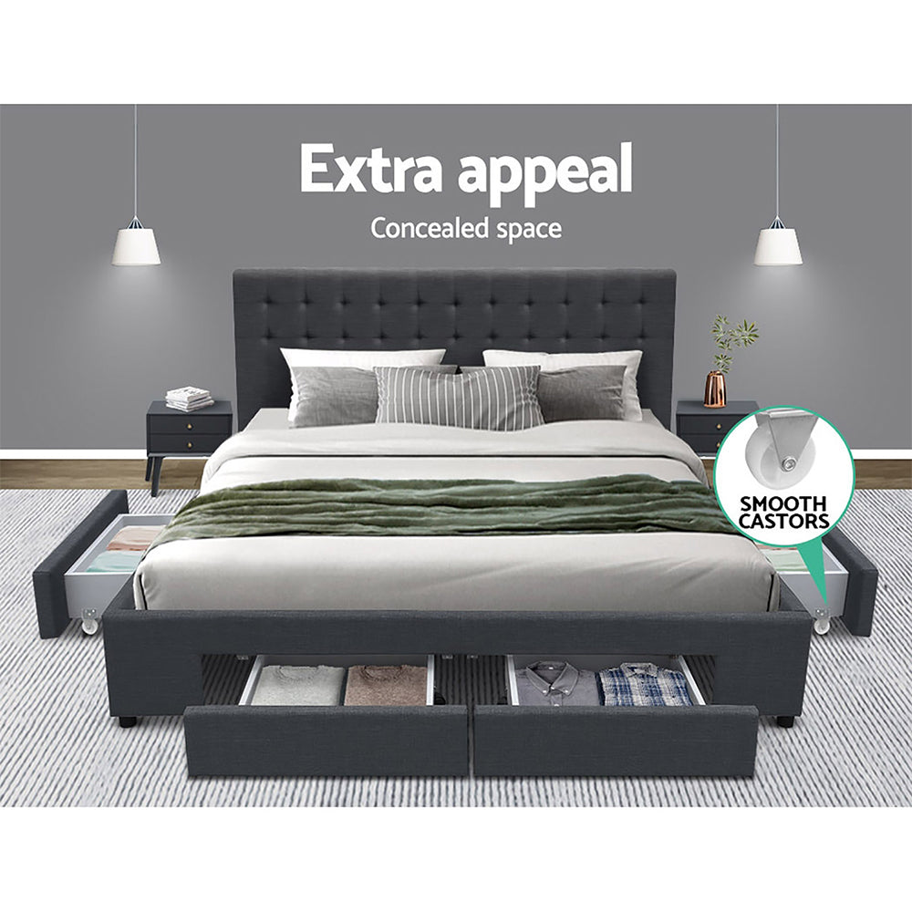 Artiss Bed Frame King Size with 4 Drawers Charcoal AVIO - Furniture > Bedroom > Beds & Bed Frames
