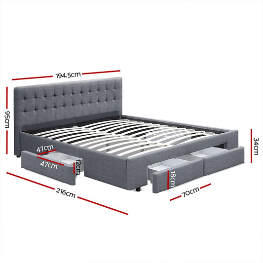 Artiss Bed Frame King Size with 4 Drawers Grey AVIO Furniture > Bedroom > Beds & Bed Frames