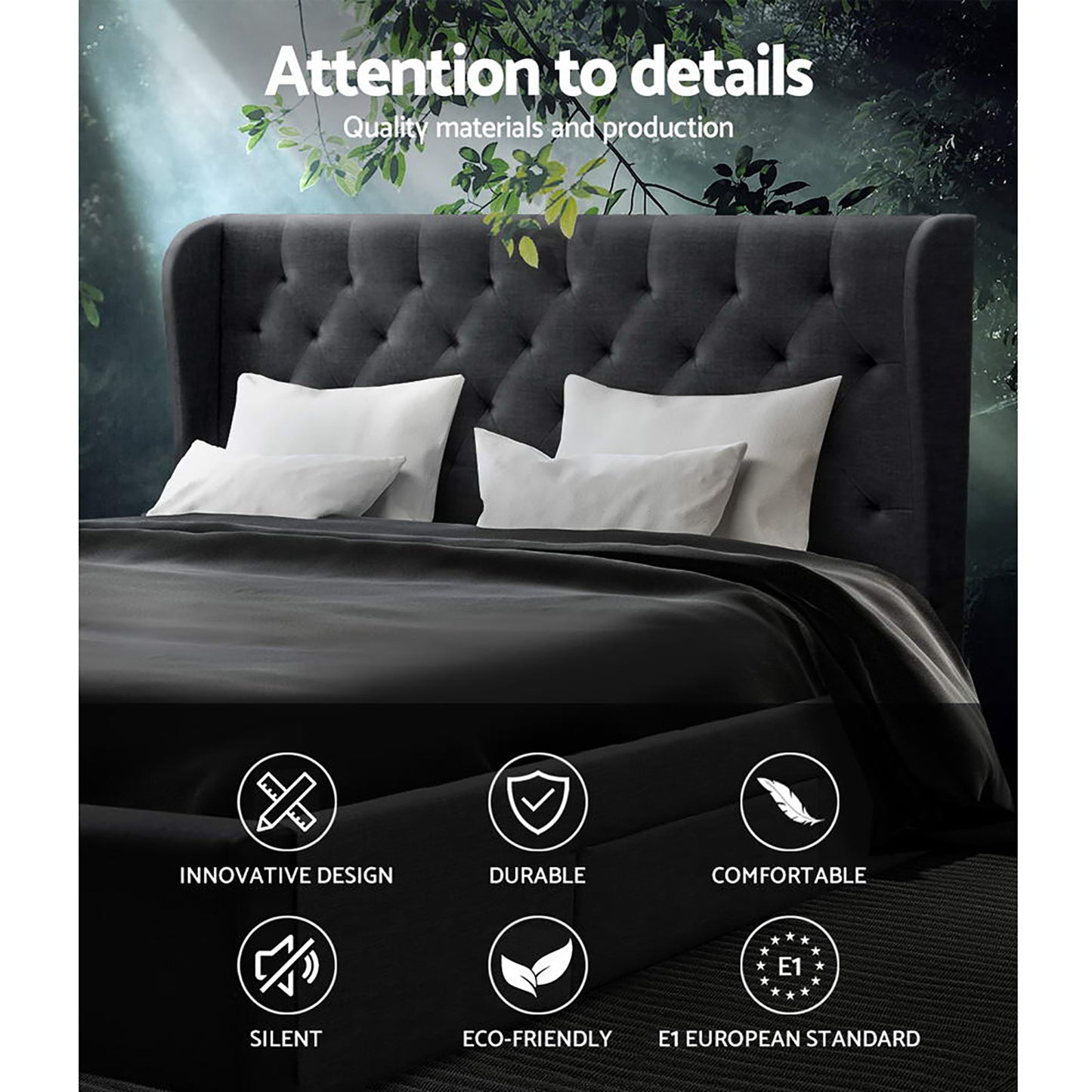 Artiss Bed Frame King Size with 4 Drawers Charcoal MILA - Furniture > Bedroom > Beds & Bed Frames