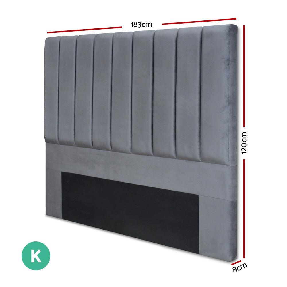 Artiss Bed Head Headboard King Velvet - VELA Grey - Furniture > Bedroom > Headboards