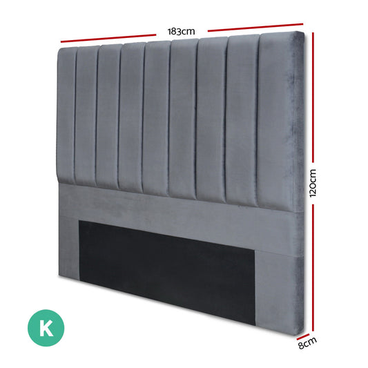 Artiss Bed Head Headboard King Velvet VELA Grey Furniture > Bedroom > Headboards