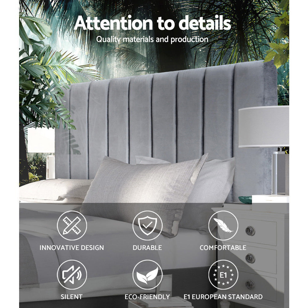 Artiss Bed Head Headboard King Velvet - VELA Grey - Furniture > Bedroom > Headboards