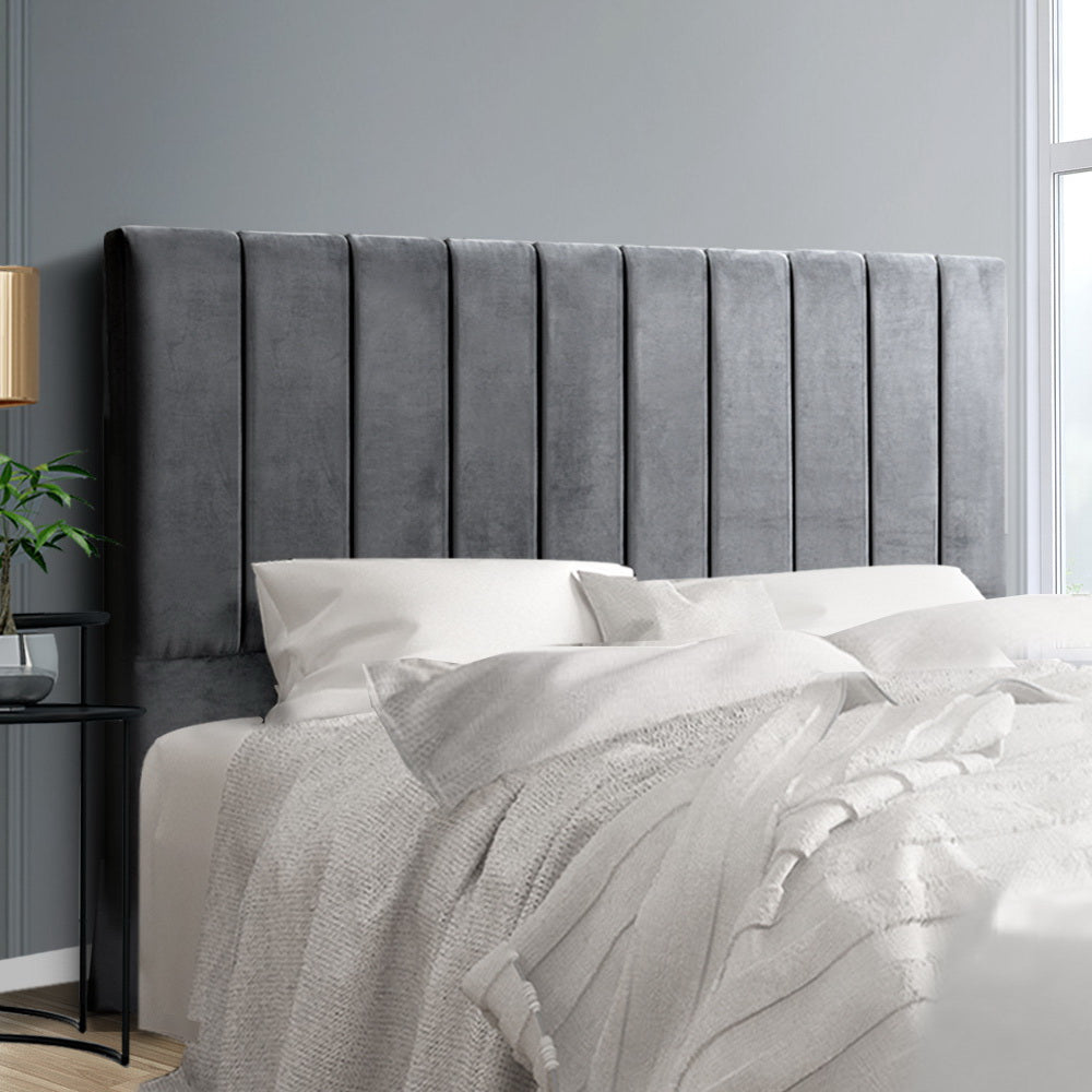 Artiss Bed Head Headboard King Velvet - VELA Grey - Furniture > Bedroom > Headboards