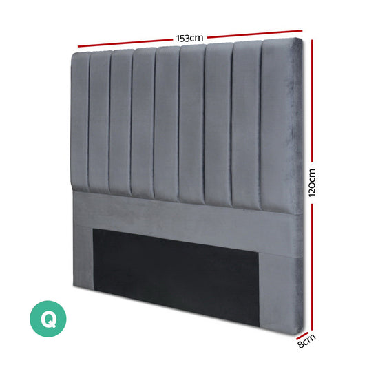 Artiss Bed Head Headboard Queen Velvet VELA Grey Furniture > Bedroom > Headboards