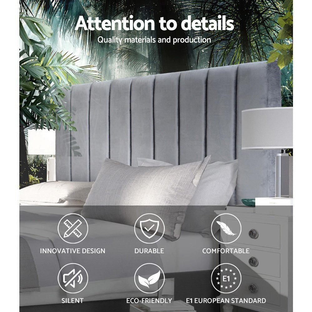 Artiss Bed Head Headboard Queen Velvet VELA Grey Furniture > Bedroom > Headboards