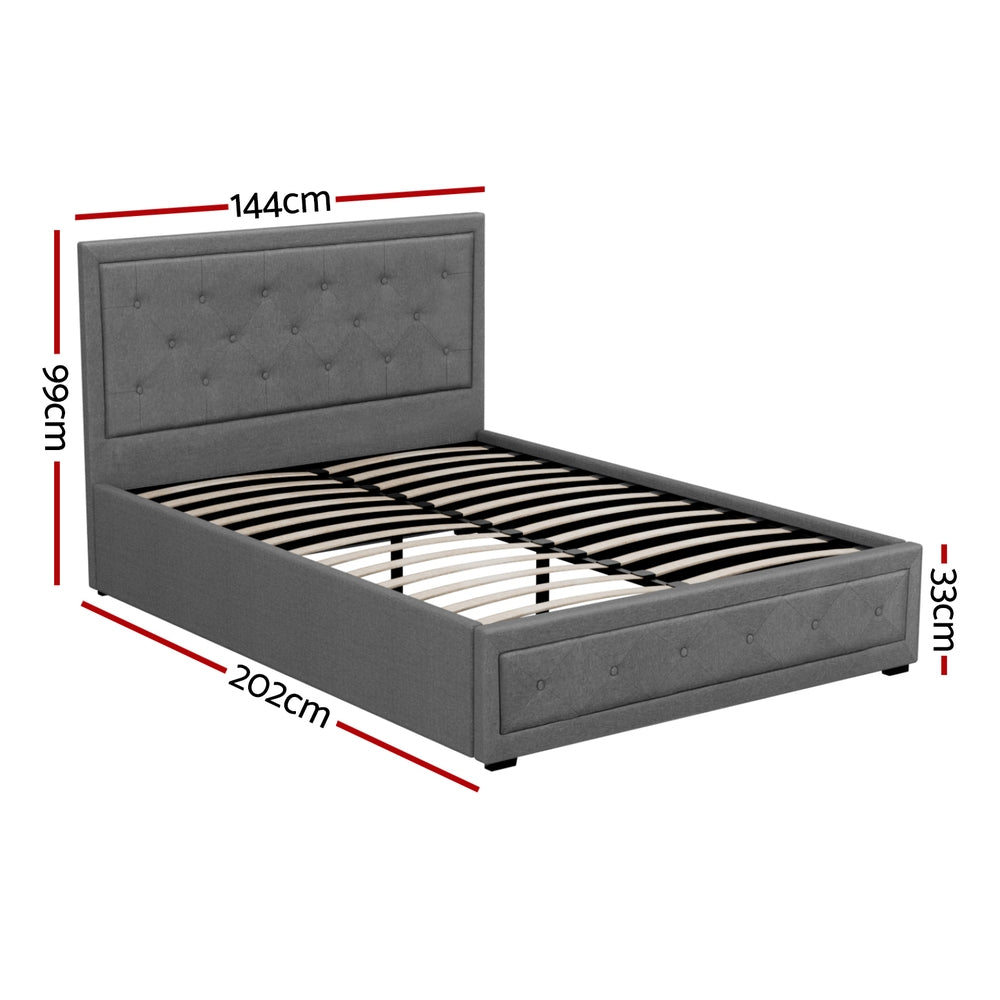 Artiss Bed Frame Double Size Gas Lift Grey TIYO - Furniture > Bedroom > Beds & Bed Frames