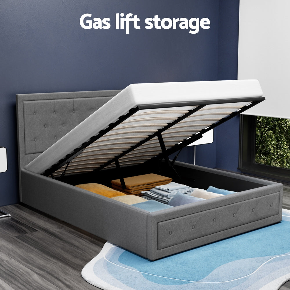 Artiss Bed Frame Double Size Gas Lift Grey TIYO - Furniture > Bedroom > Beds & Bed Frames