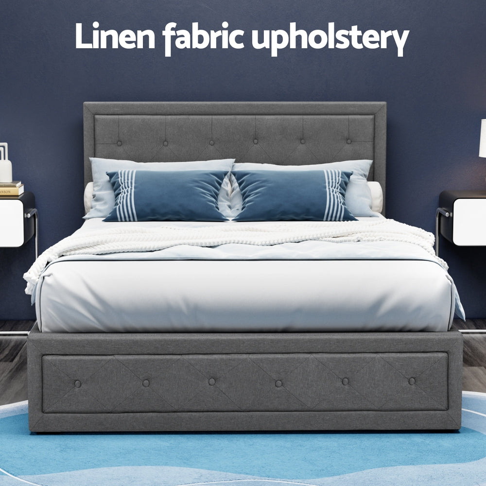 Artiss Bed Frame Double Size Gas Lift Grey TIYO - Furniture > Bedroom > Beds & Bed Frames