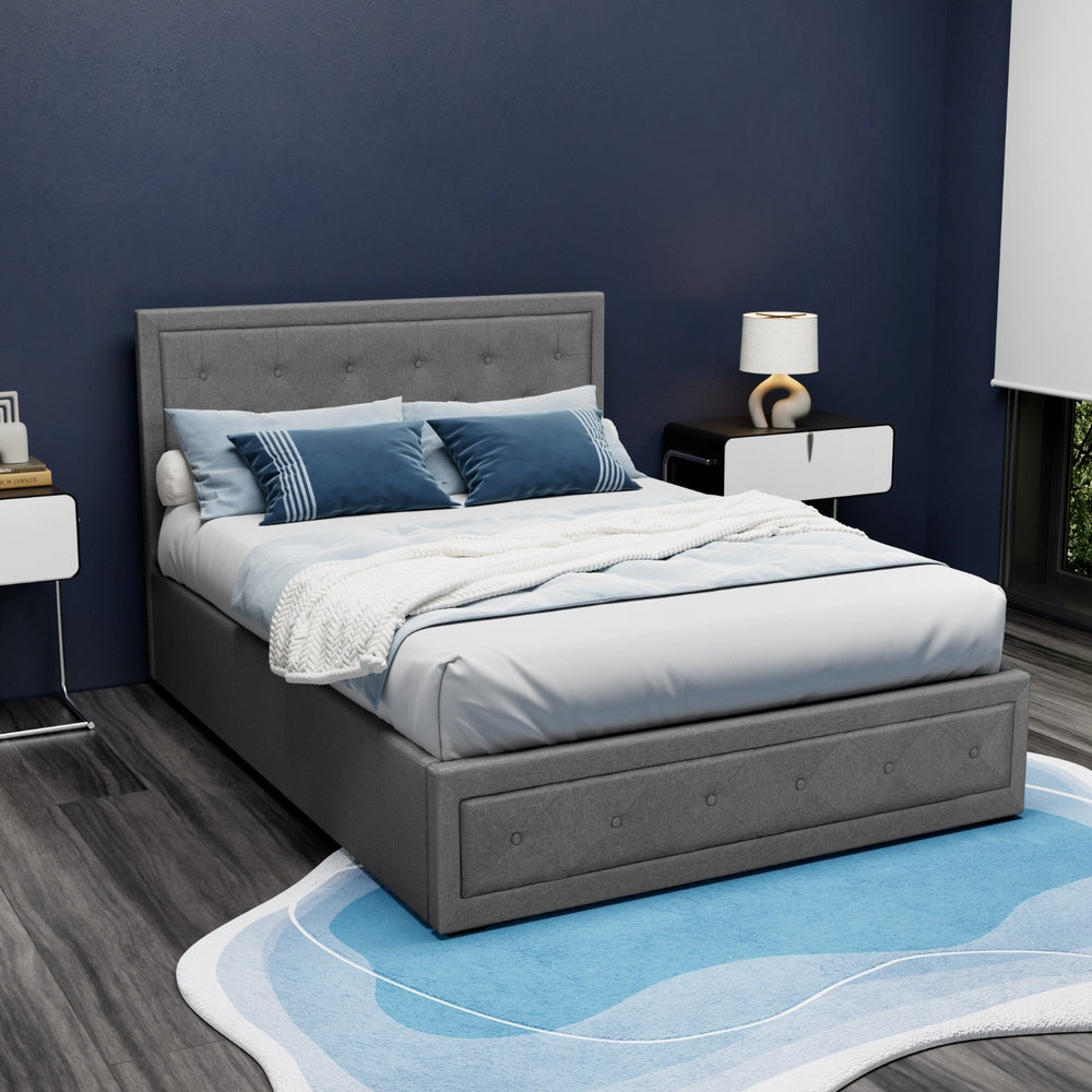 Artiss Bed Frame Double Size Gas Lift Grey TIYO - Furniture > Bedroom > Beds & Bed Frames