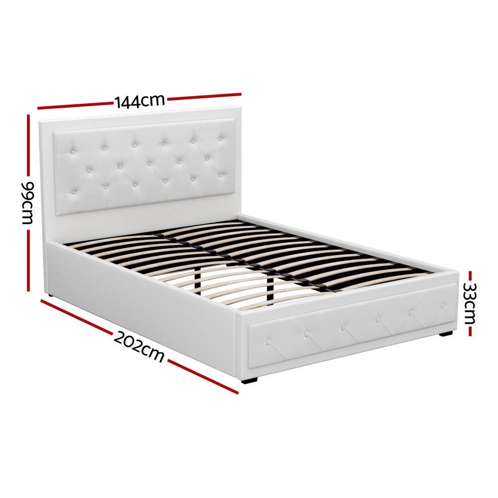 Artiss Bed Frame Double Size Gas Lift White TIYO - Furniture > Bedroom > Beds & Bed Frames