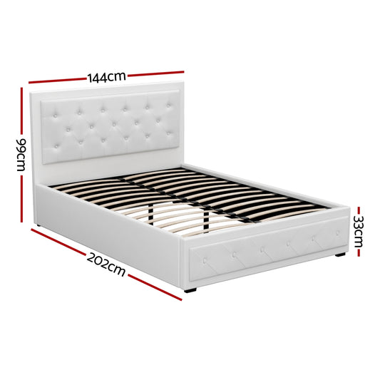 Artiss Bed Frame Double Size Gas Lift White TIYO Furniture > Bedroom > Beds & Bed Frames