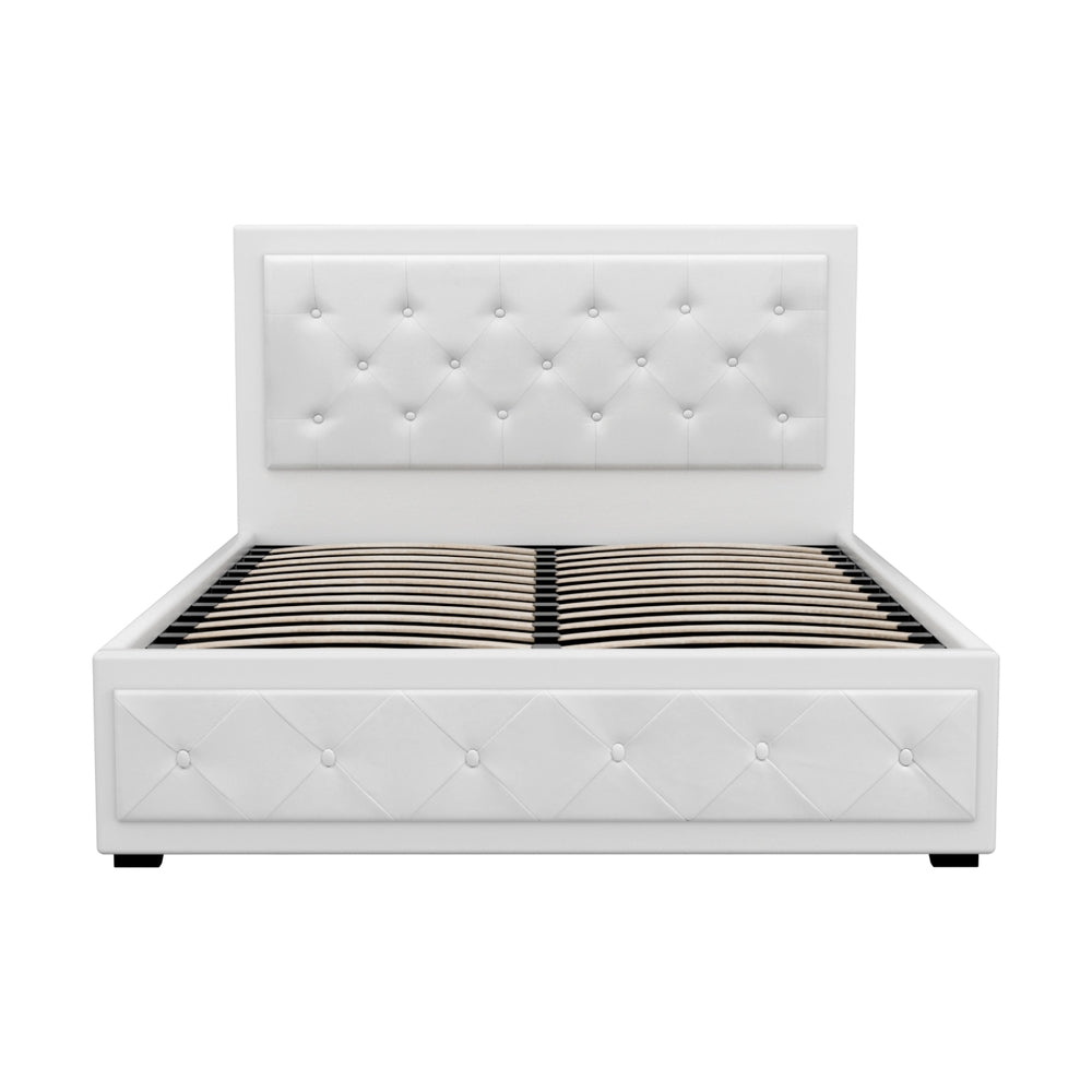 Artiss Bed Frame Double Size Gas Lift White TIYO - Furniture > Bedroom > Beds & Bed Frames