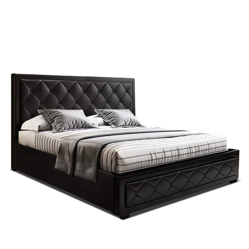 Artiss Bed Frame Queen Size Gas Lift Black TIYO - Furniture > Bedroom > Beds & Bed Frames