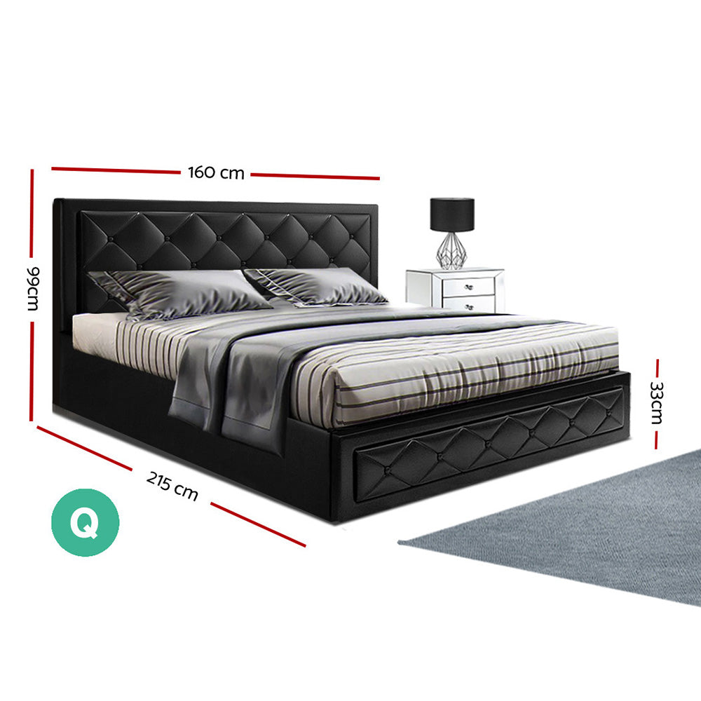 Artiss Bed Frame Queen Size Gas Lift Black TIYO - Furniture > Bedroom > Beds & Bed Frames
