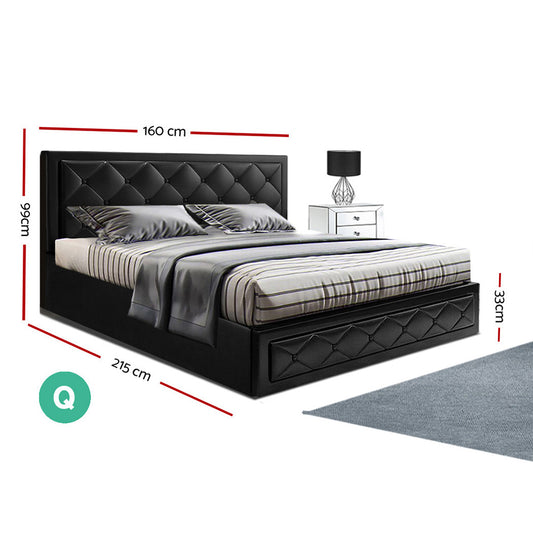 Artiss Bed Frame Queen Size Gas Lift Black TIYO Furniture > Bedroom > Beds & Bed Frames