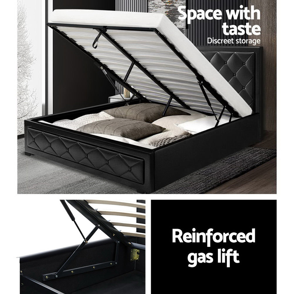 Artiss Bed Frame Queen Size Gas Lift Black TIYO - Furniture > Bedroom > Beds & Bed Frames