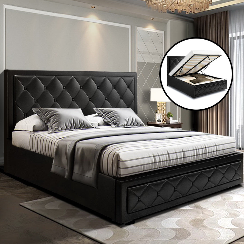 Artiss Bed Frame Queen Size Gas Lift Black TIYO - Furniture > Bedroom > Beds & Bed Frames