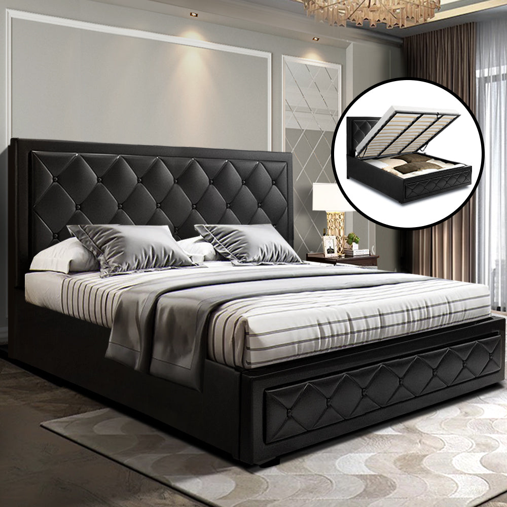 Artiss Bed Frame King Size Gas Lift Black TIYO - Furniture > Bedroom > Beds & Bed Frames