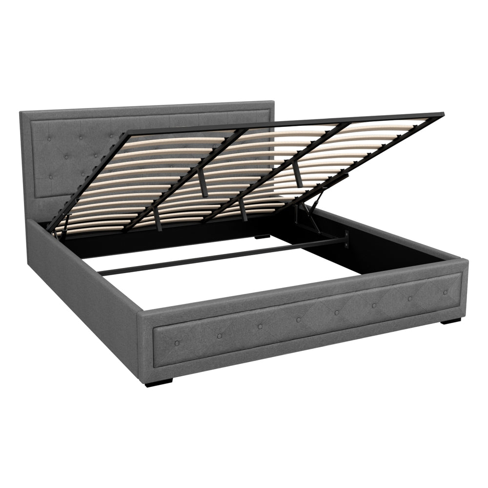 Artiss Bed Frame King Size Gas Lift Grey TIYO - Furniture > Bedroom > Beds & Bed Frames