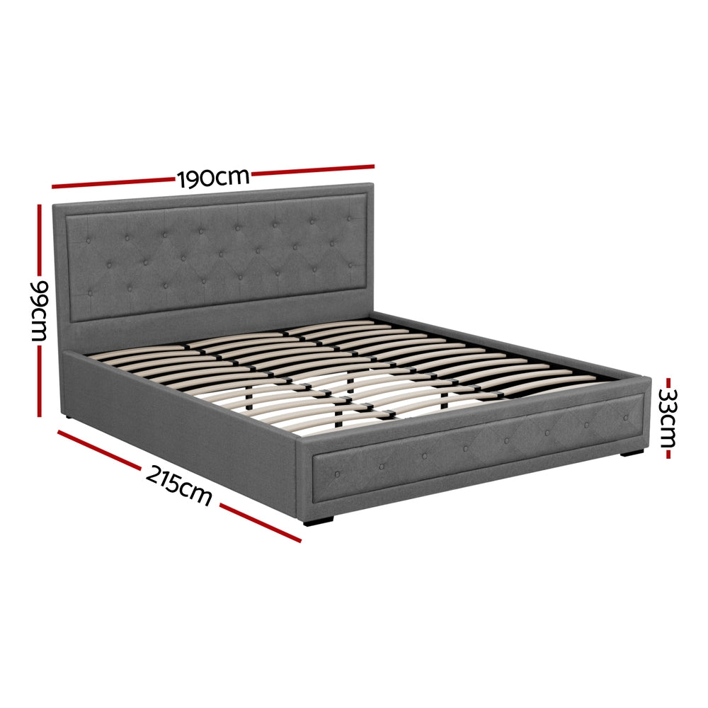 Artiss Bed Frame King Size Gas Lift Grey TIYO - Furniture > Bedroom > Beds & Bed Frames