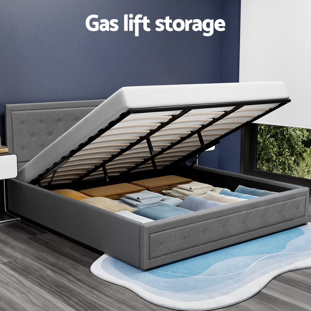 Artiss Bed Frame King Size Gas Lift Grey TIYO - Furniture > Bedroom > Beds & Bed Frames