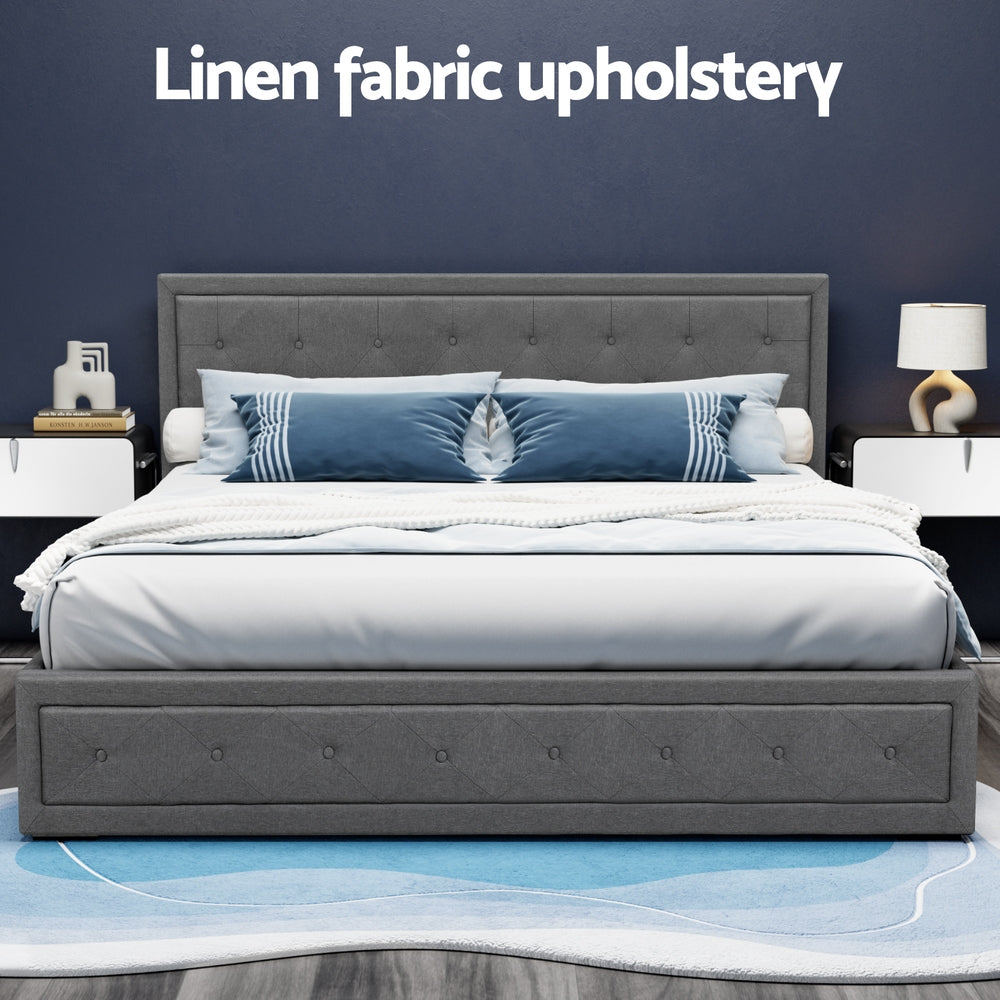Artiss Bed Frame King Size Gas Lift Grey TIYO - Furniture > Bedroom > Beds & Bed Frames
