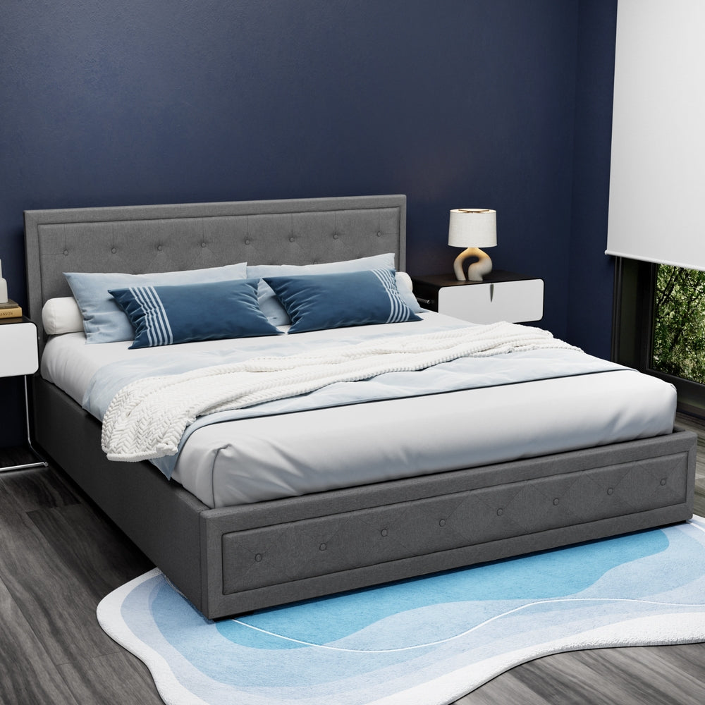 Artiss Bed Frame King Size Gas Lift Grey TIYO - Furniture > Bedroom > Beds & Bed Frames