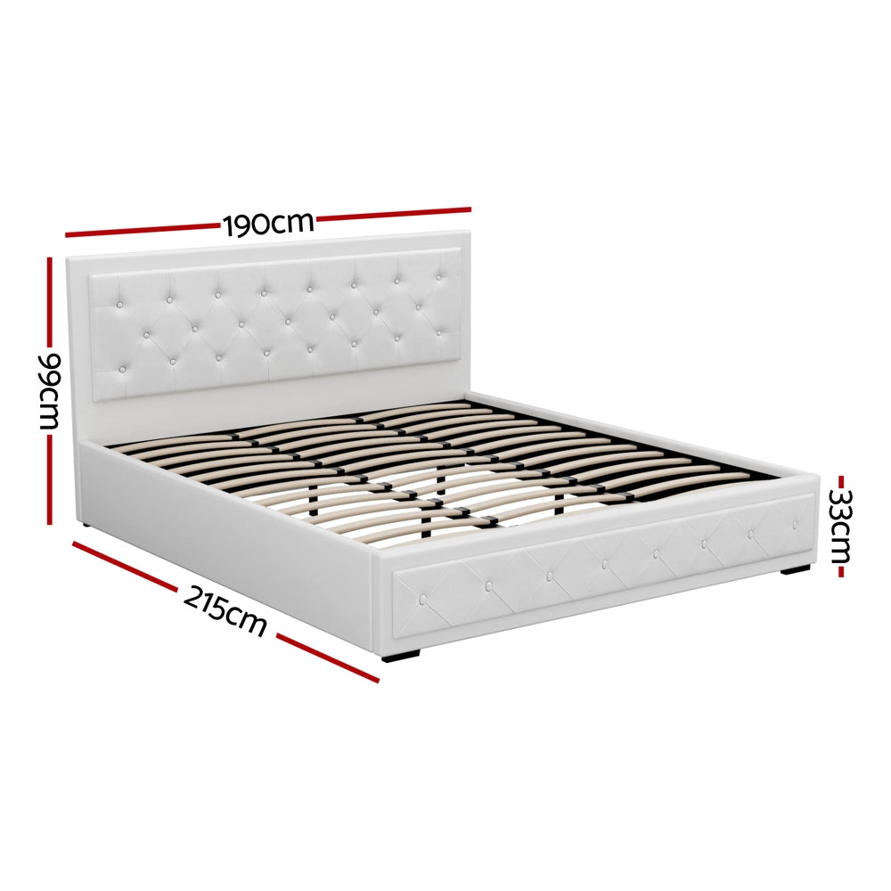 Artiss Bed Frame King Size Gas Lift White TIYO - Furniture > Bedroom > Beds & Bed Frames