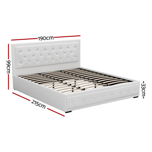 Artiss Bed Frame King Size Gas Lift White TIYO Furniture > Bedroom > Beds & Bed Frames