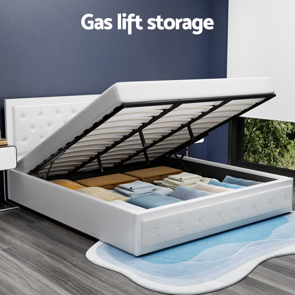 Artiss Bed Frame King Size Gas Lift White TIYO - Furniture > Bedroom > Beds & Bed Frames
