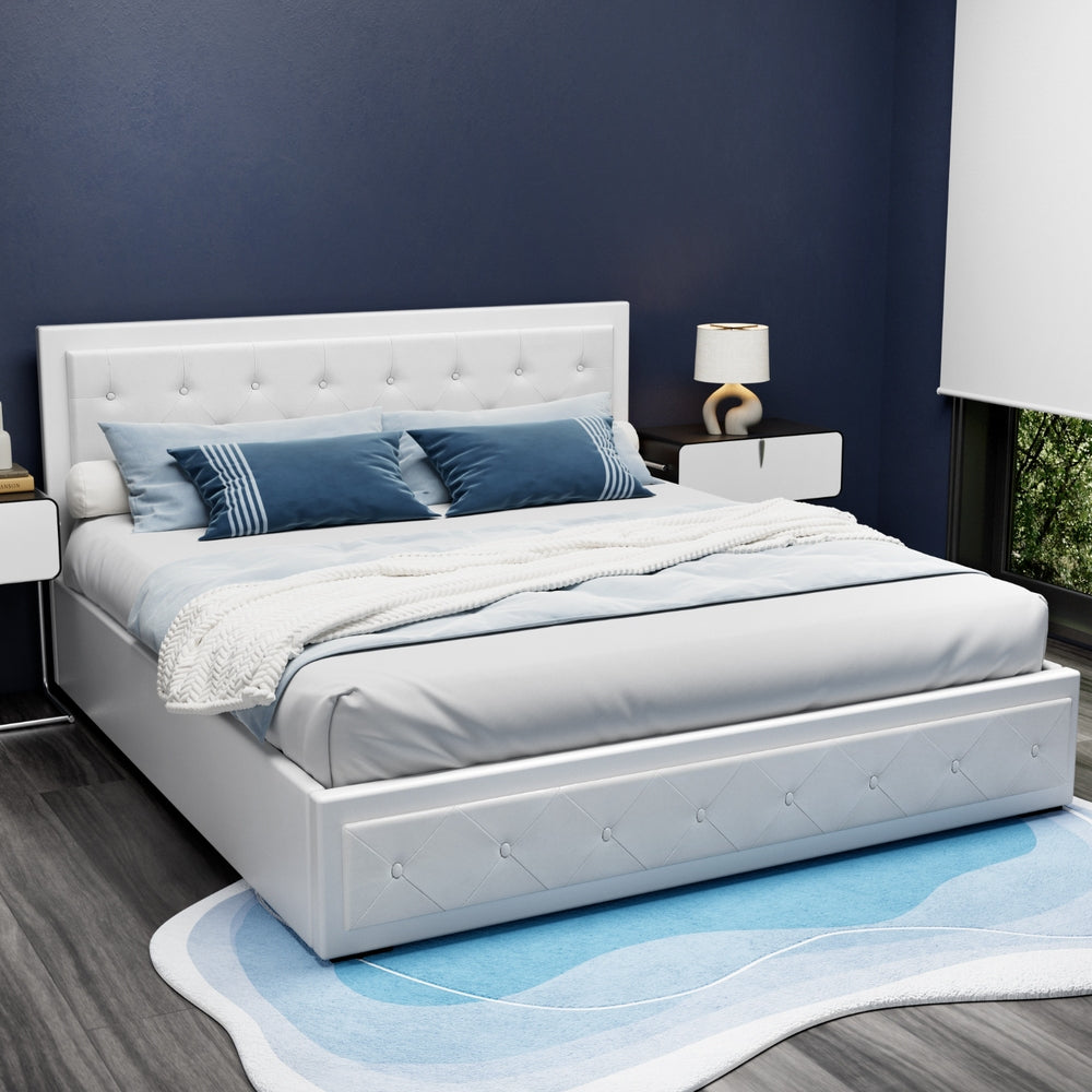 Artiss Bed Frame King Size Gas Lift White TIYO - Furniture > Bedroom > Beds & Bed Frames