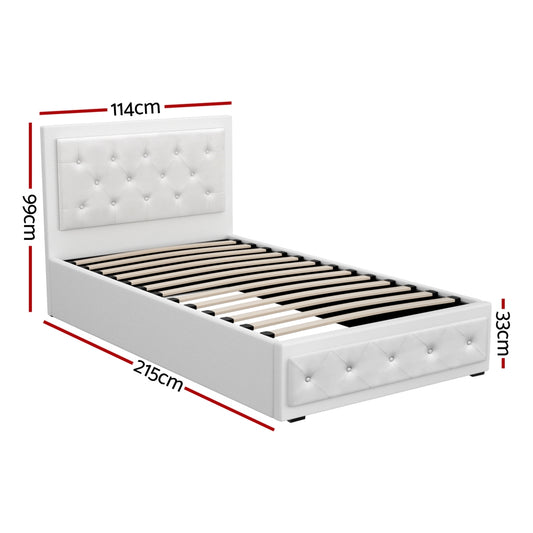 Artiss Bed Frame King Single Size Gas Lift White TIYO Furniture > Bedroom > Beds & Bed Frames