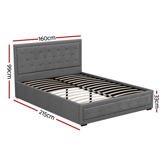 Artiss Bed Frame Queen Size Gas Lift Grey TIYO Furniture > Bedroom > Beds & Bed Frames