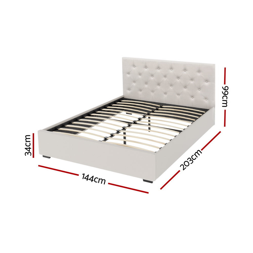 Artiss Bed Frame Double Size Gas Lift Beige VILA - Furniture > Bedroom > Beds & Bed Frames